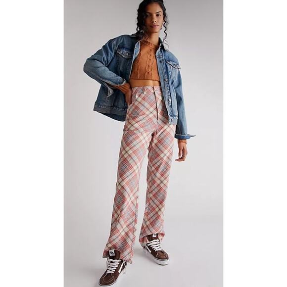 Rolla's Plaid Bootcut Pants •Women M/ 10• High Rise Pomegranate Casual Rollas - Picture 2 of 16